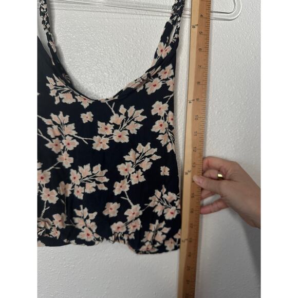 Boho Floral Braided Twist Back Tank Top XS Black Peach Cream Linen Summer Look - Picture 14 of 15